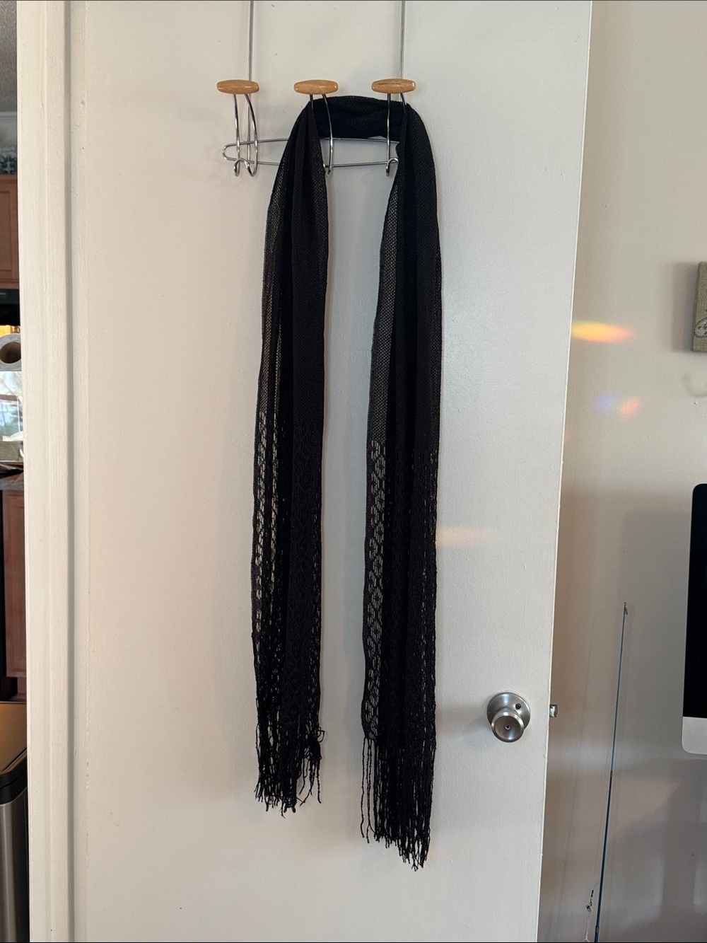 Cejon Black Openwork Fringe Scarf